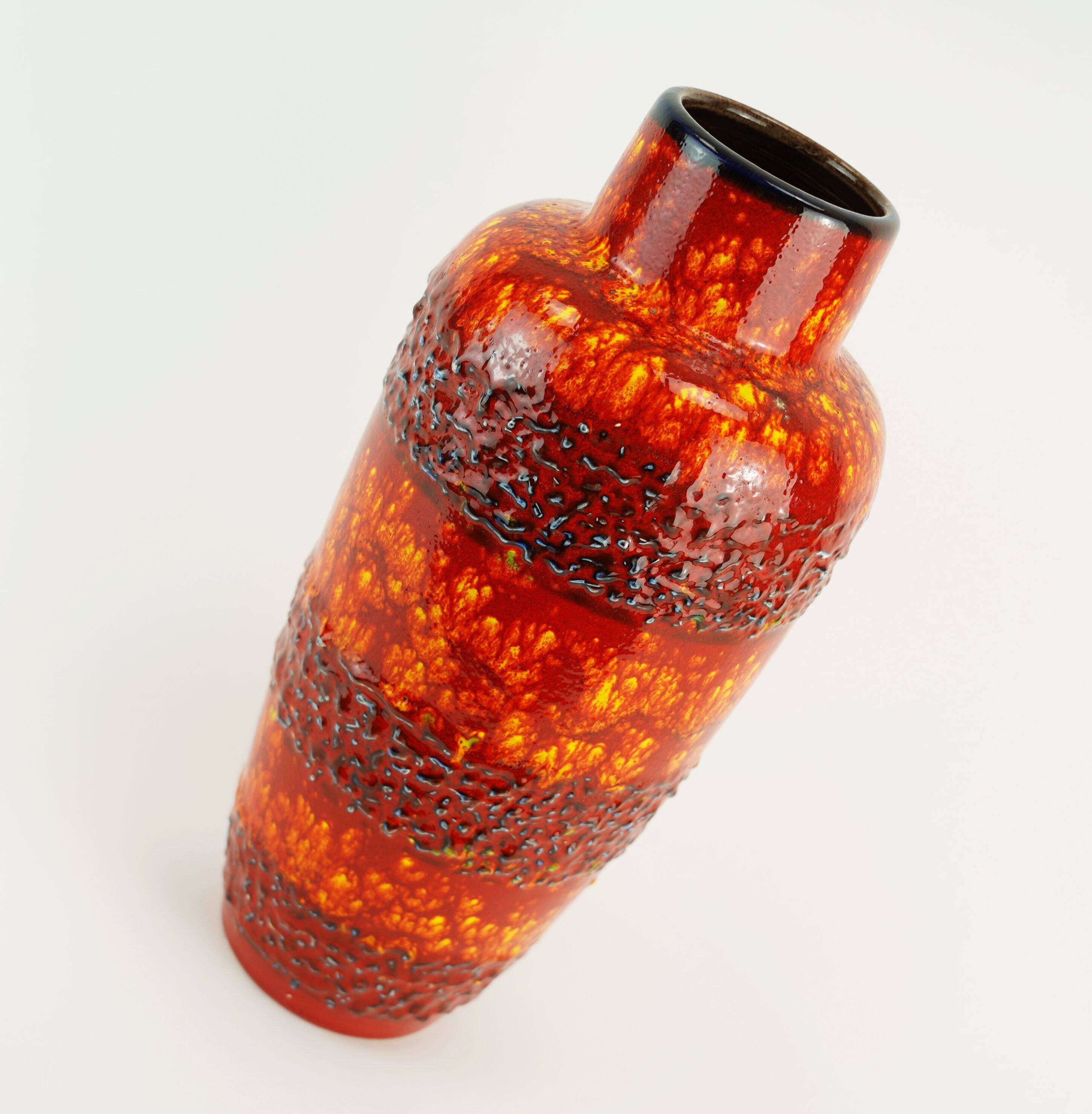 VASE des années 1960-70 de la période pop Scheurich rouge orange jaune bleu modèle 517-30