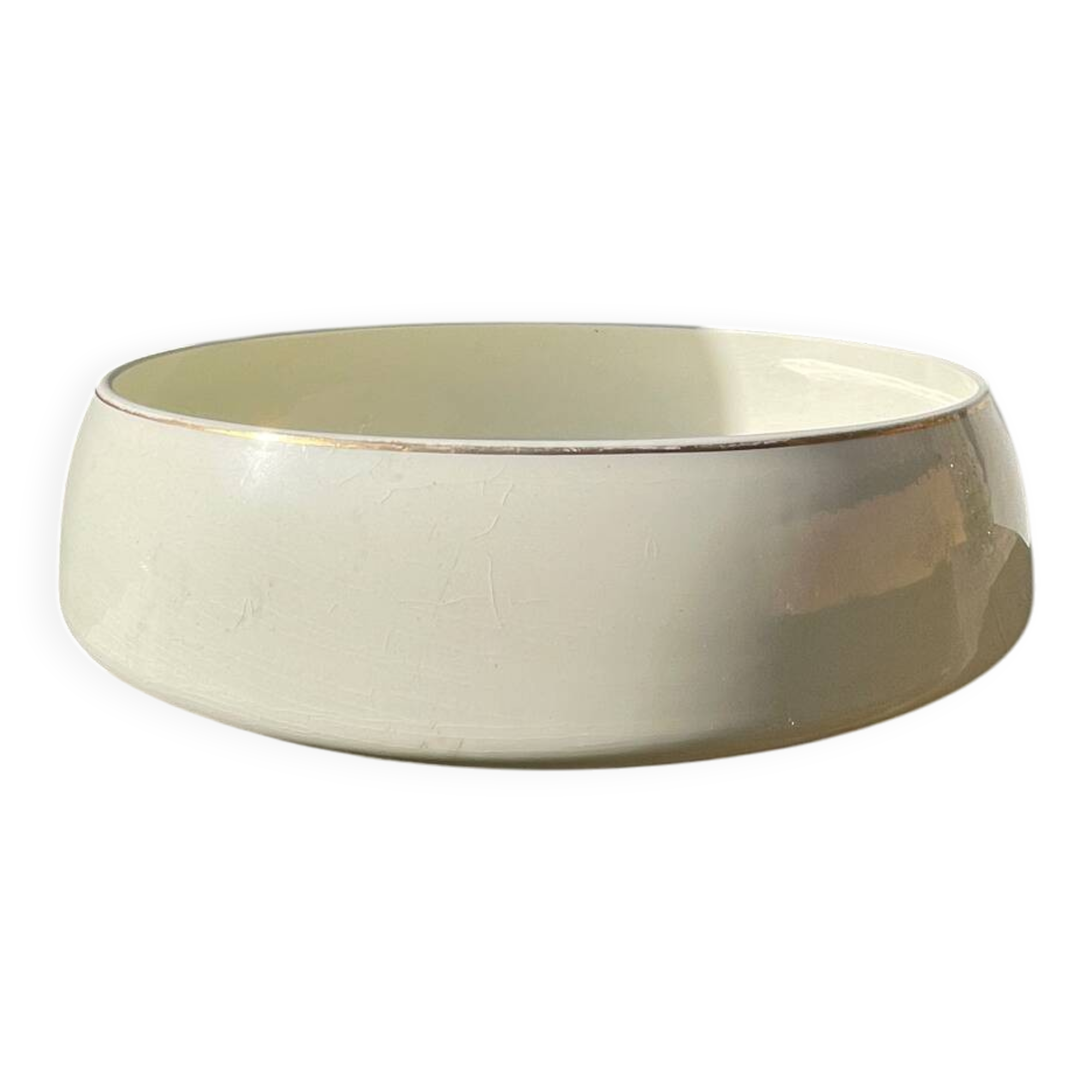 Large white and gold porcelain salad bowl from Lunéville