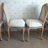 Set of 4 dining chairs in white ceruse wood Louis XV style