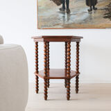 Antique octagonal bobbin side table, Belgium, 1940s