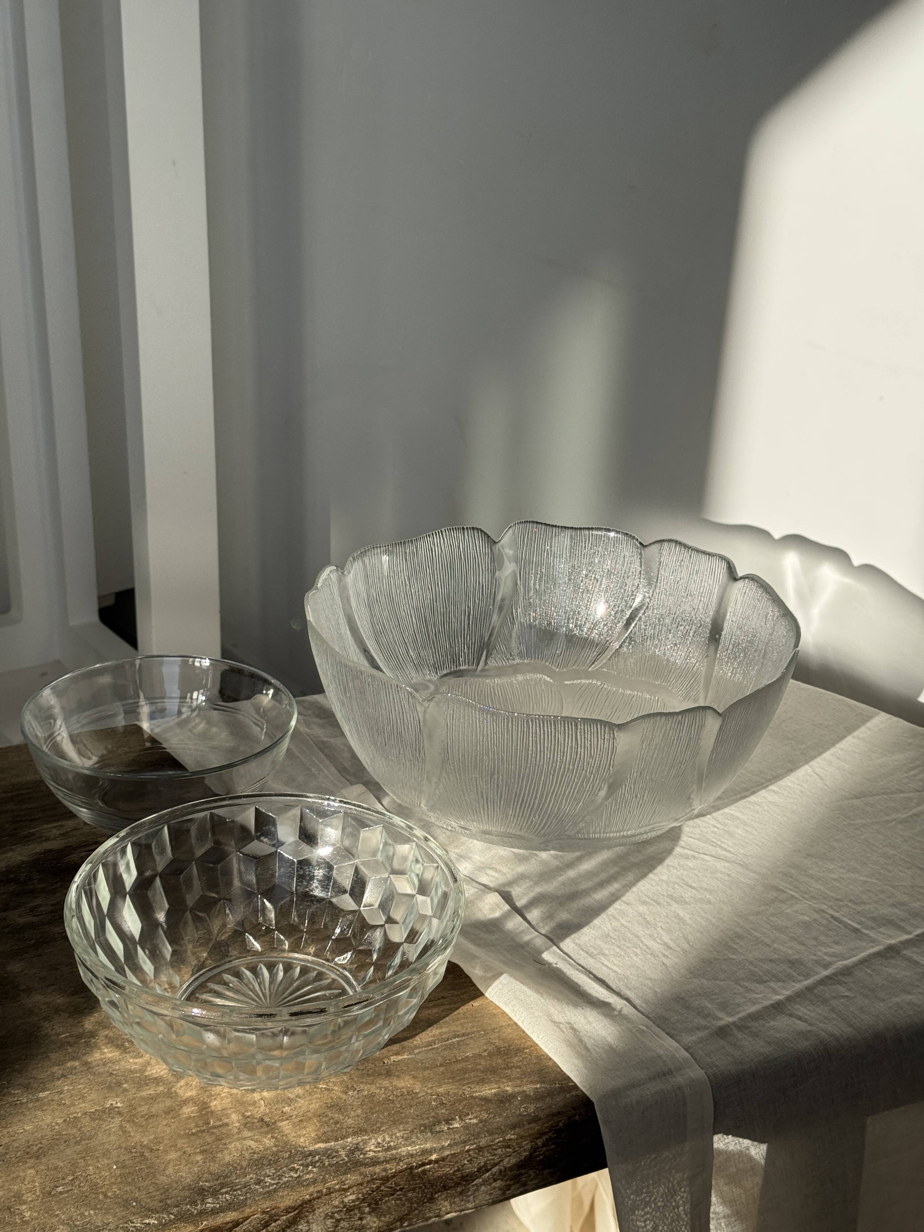 Small vintage glass bowl with a cube pattern.