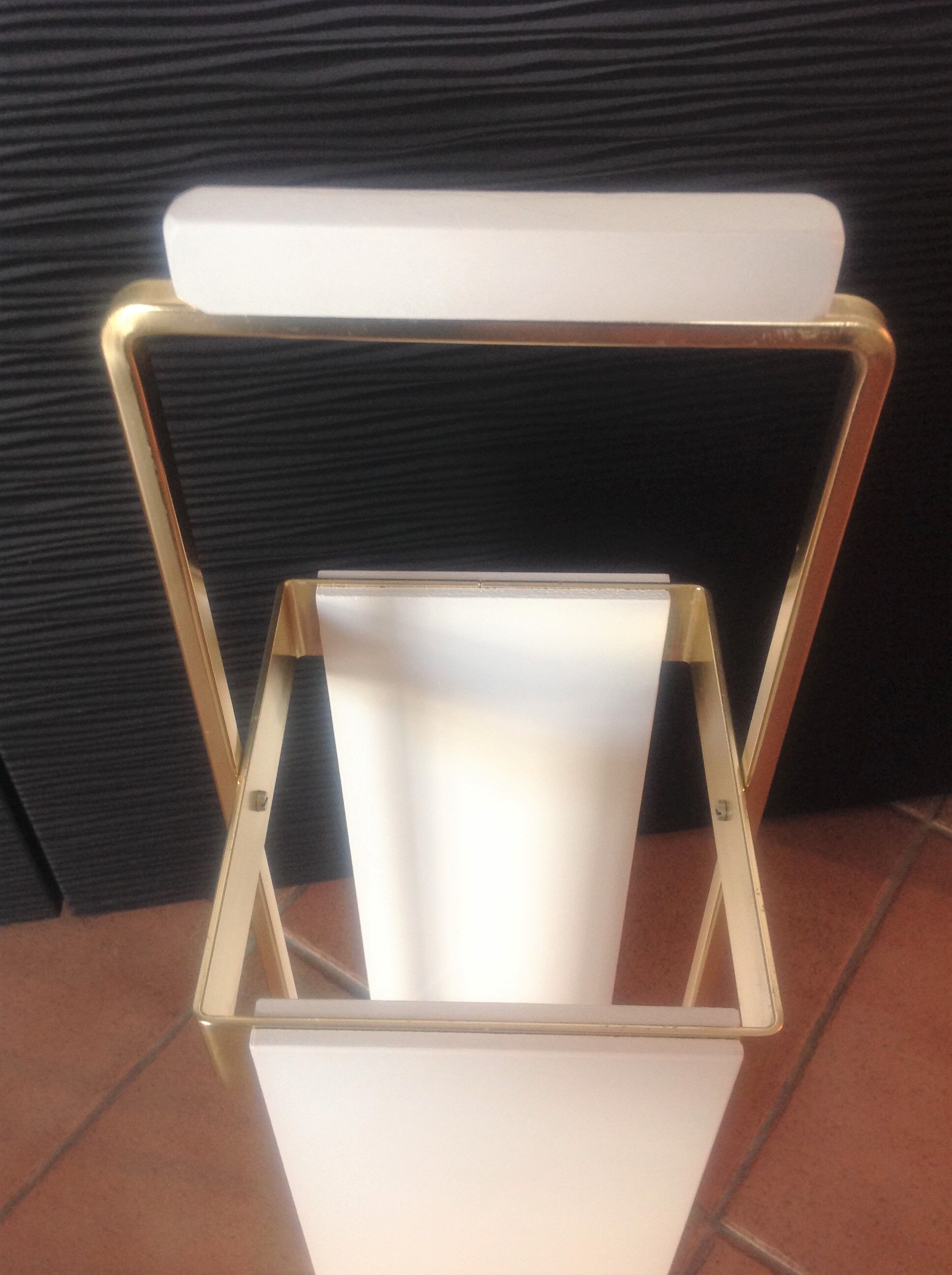 White lacquered wood and brass umbrella stand / vintage 60s-70s