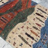 Gabbeh-Style Hand-Knotted Wool Rug with Abstract Landscape – 238×175 cm