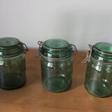 Lot of 3 green glass jars Durfort