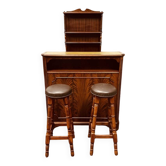 Bar anglais antique en acajou Chesterfield avec tabourets de bar