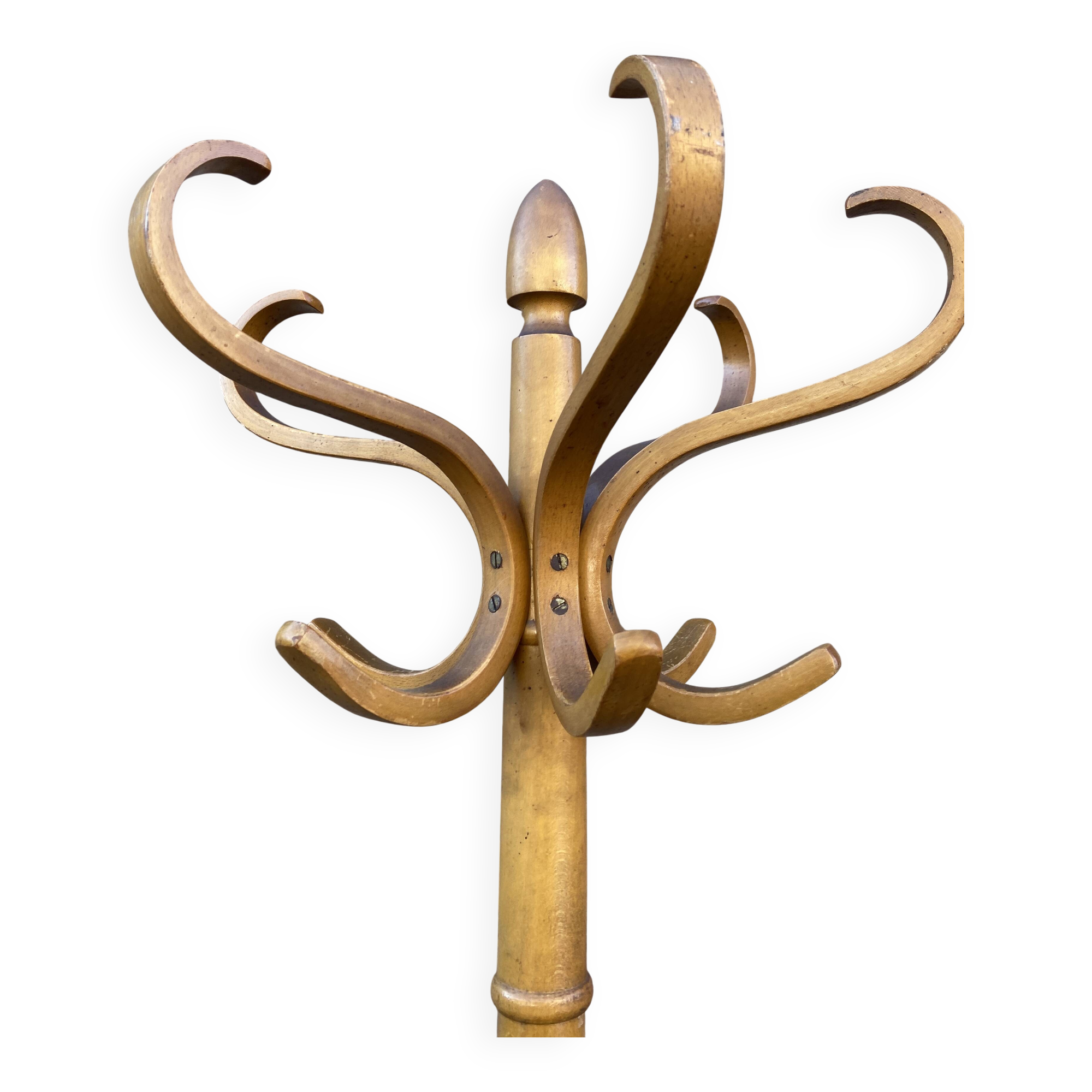 Antique French Art Deco Parrot Coat Rack Curved Wood Baumann