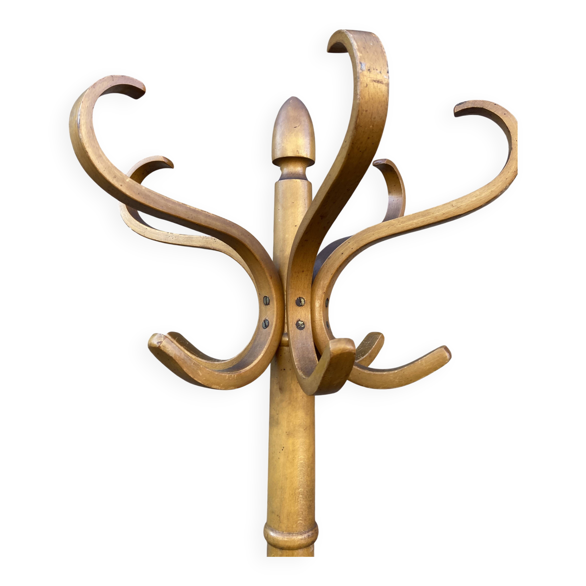 Antique French Art Deco Parrot Coat Rack Curved Wood Baumann