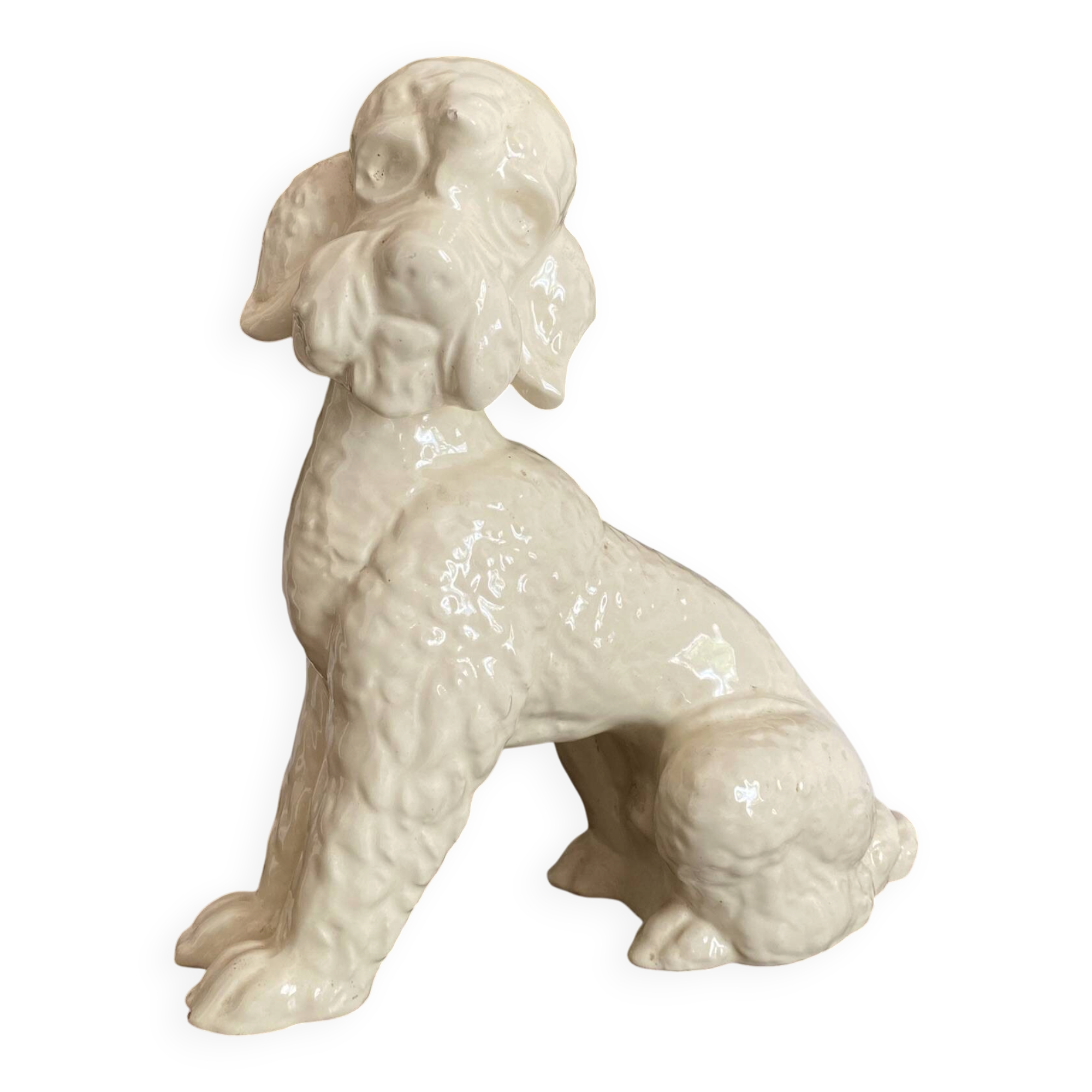 Large poodle, glazed ceramic dog, 1920s-30s