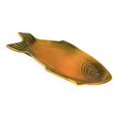 Grand plat poisson vintage en faïence de Vallauris, années 60/70, orange