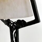 Charles SCHNEIDER art nouveau desk lamp, in glass with signature and hammered metal