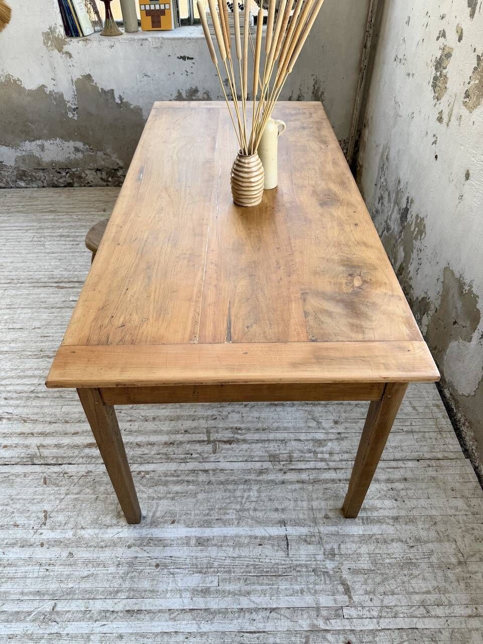 Cherry farmhouse table with spindle legs, 1950s