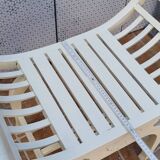 Curule stool in patinated carved wood, Manuel Canovas seat, 60 cm