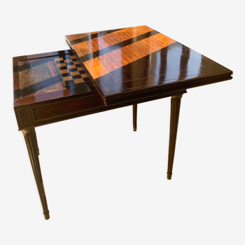Table à jeux Louis XVI fin XIXe, en palissandre à damier marqueté et backgammon
