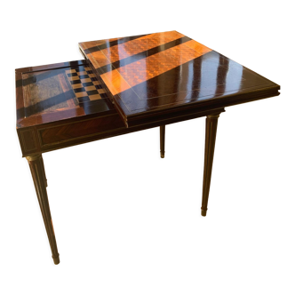 GAMES TABLE Louis XVI late nineteenth, in inlaid checkered rosewood and backgammon