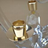 Old 2-light crystal candlestick signed SCHNEIDER FRANCE vintage design from the 60s