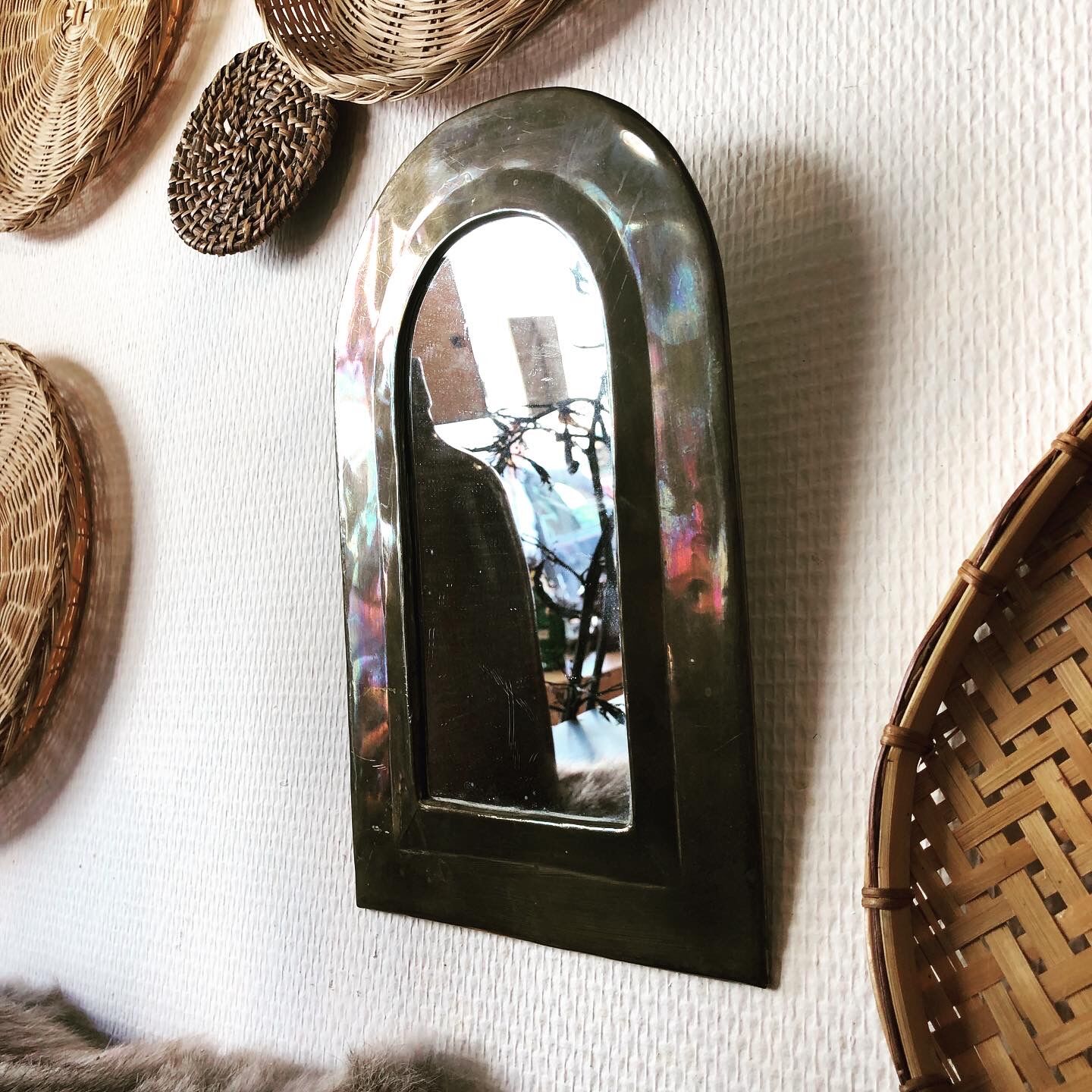 Oriental brass mirror