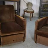Pair of Art Deco velvet club chairs in the style of Jules Leleu, 1930s