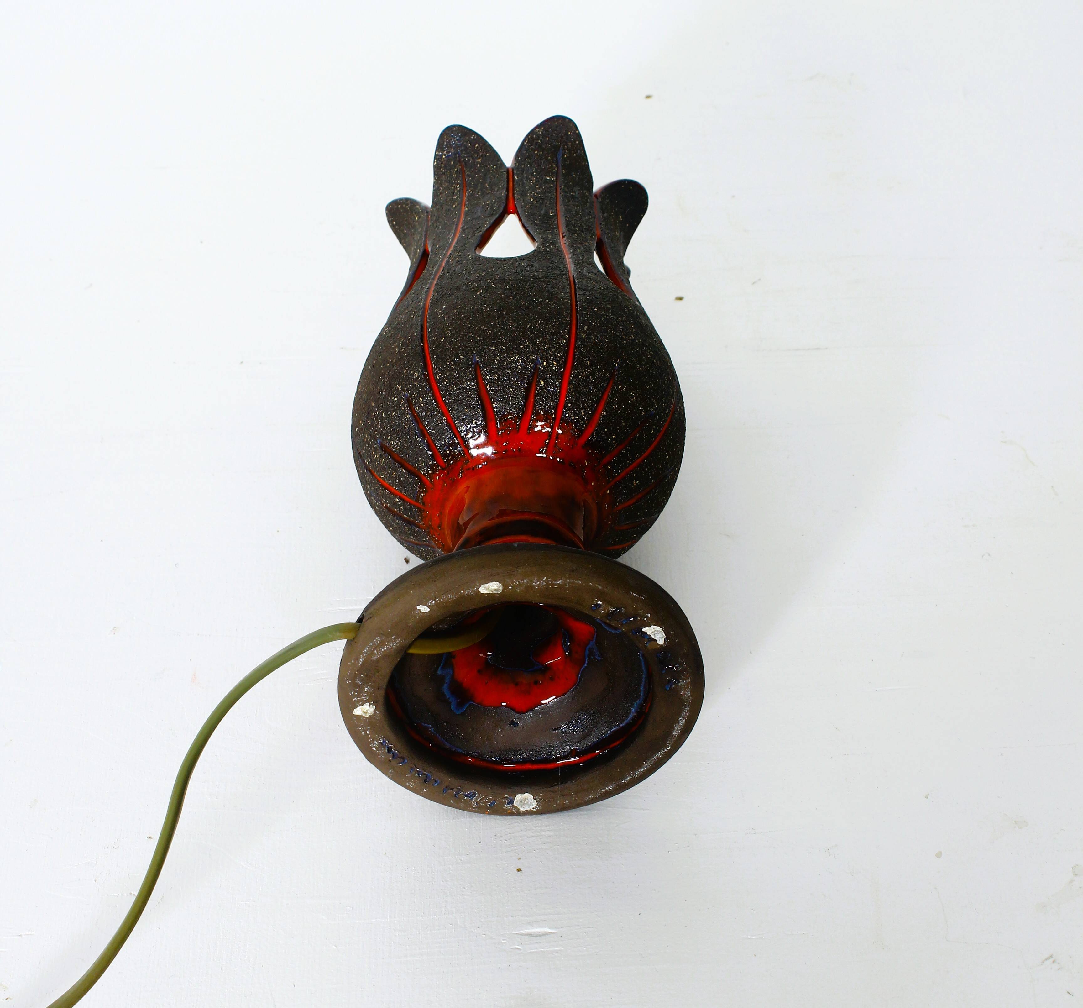 Handmade red ceramic table lamp, Sweden, 1970s