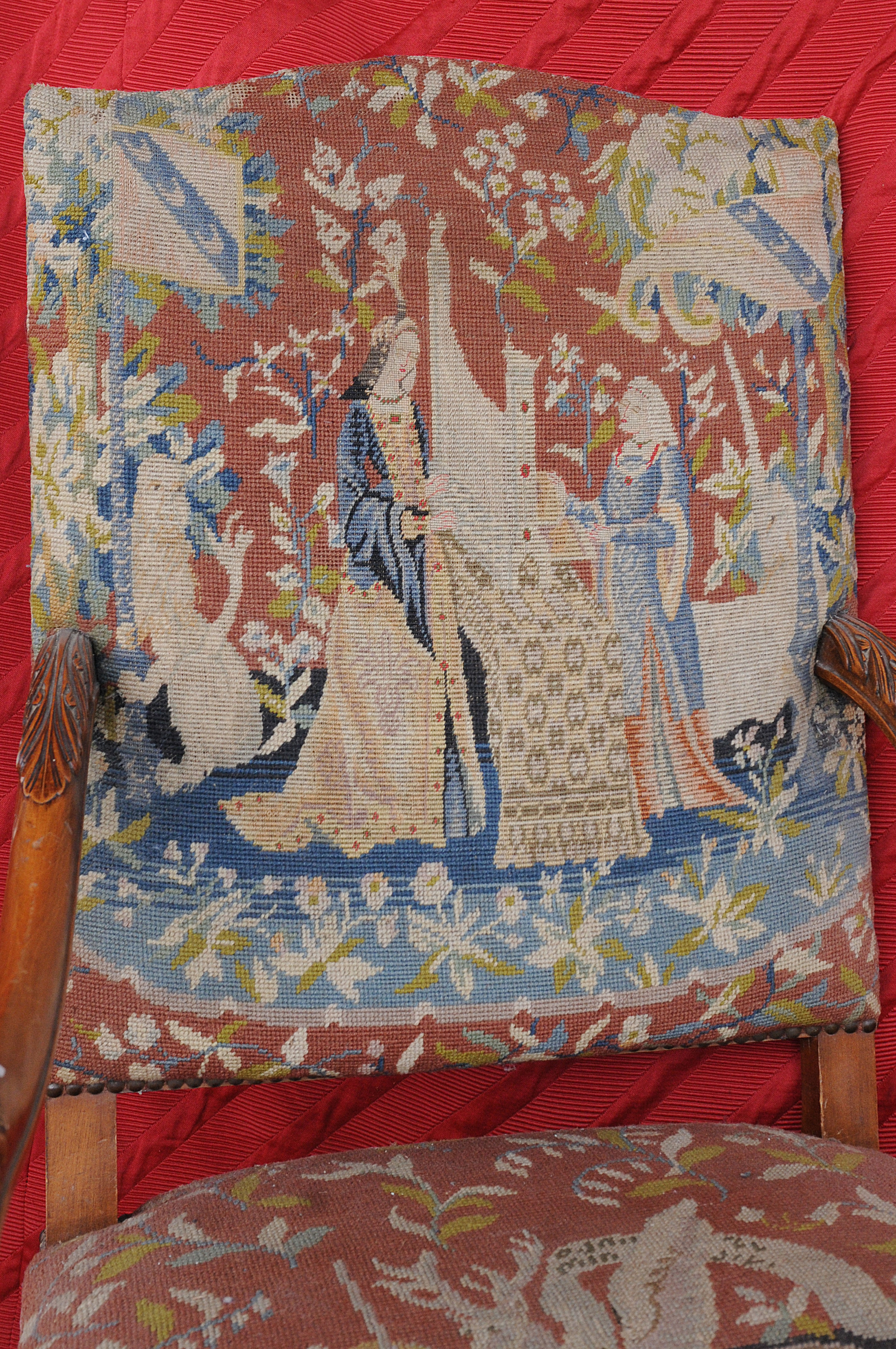 Louis XIII style carpeted chair