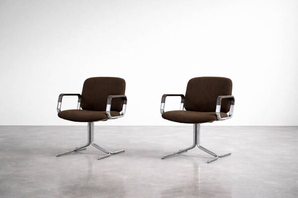 Pair of Vintage Mid-Century German Modern Fabric&Aluminum Chairs Mauser