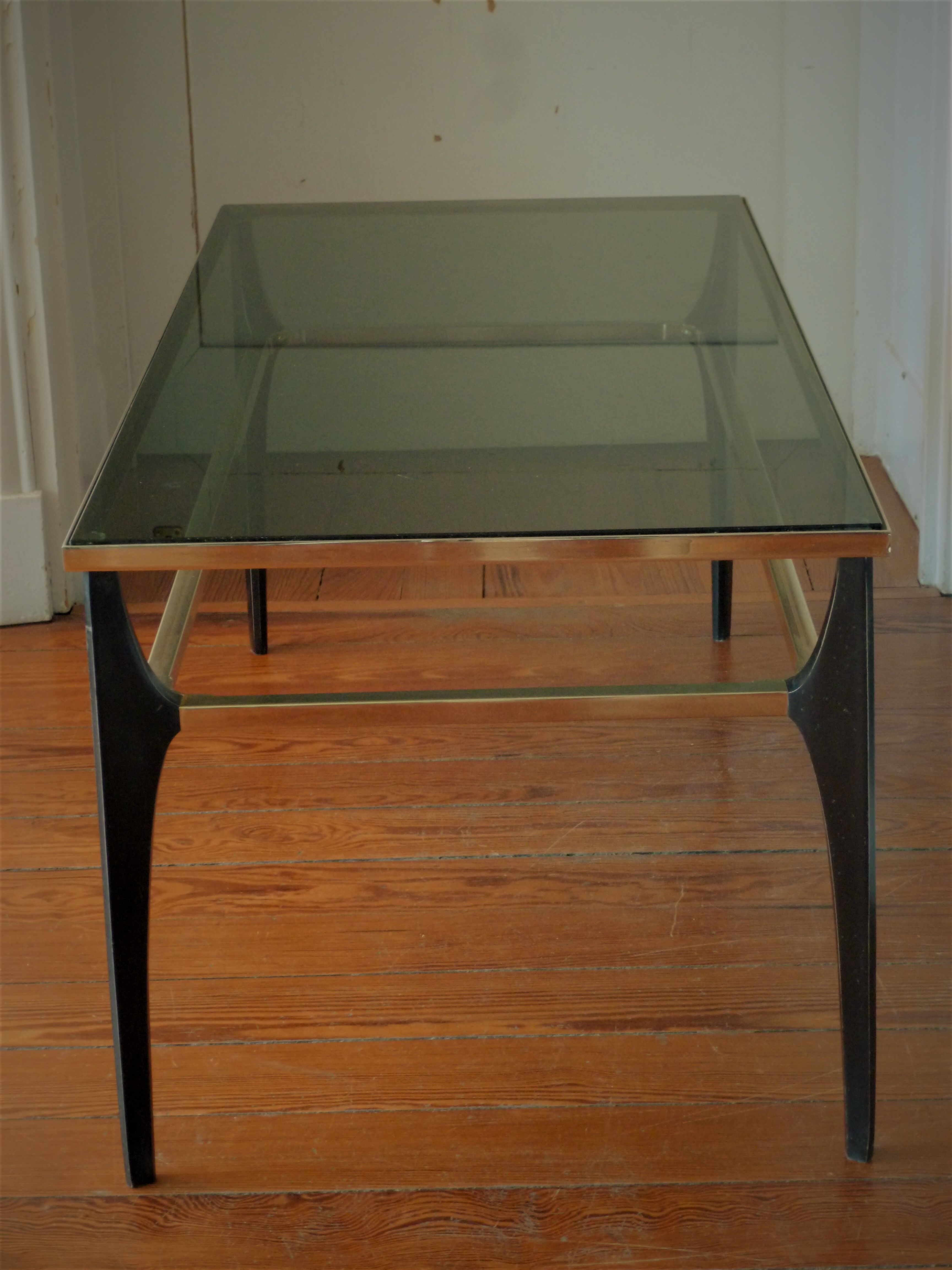 Metal coffee table, glass tray, 60s
