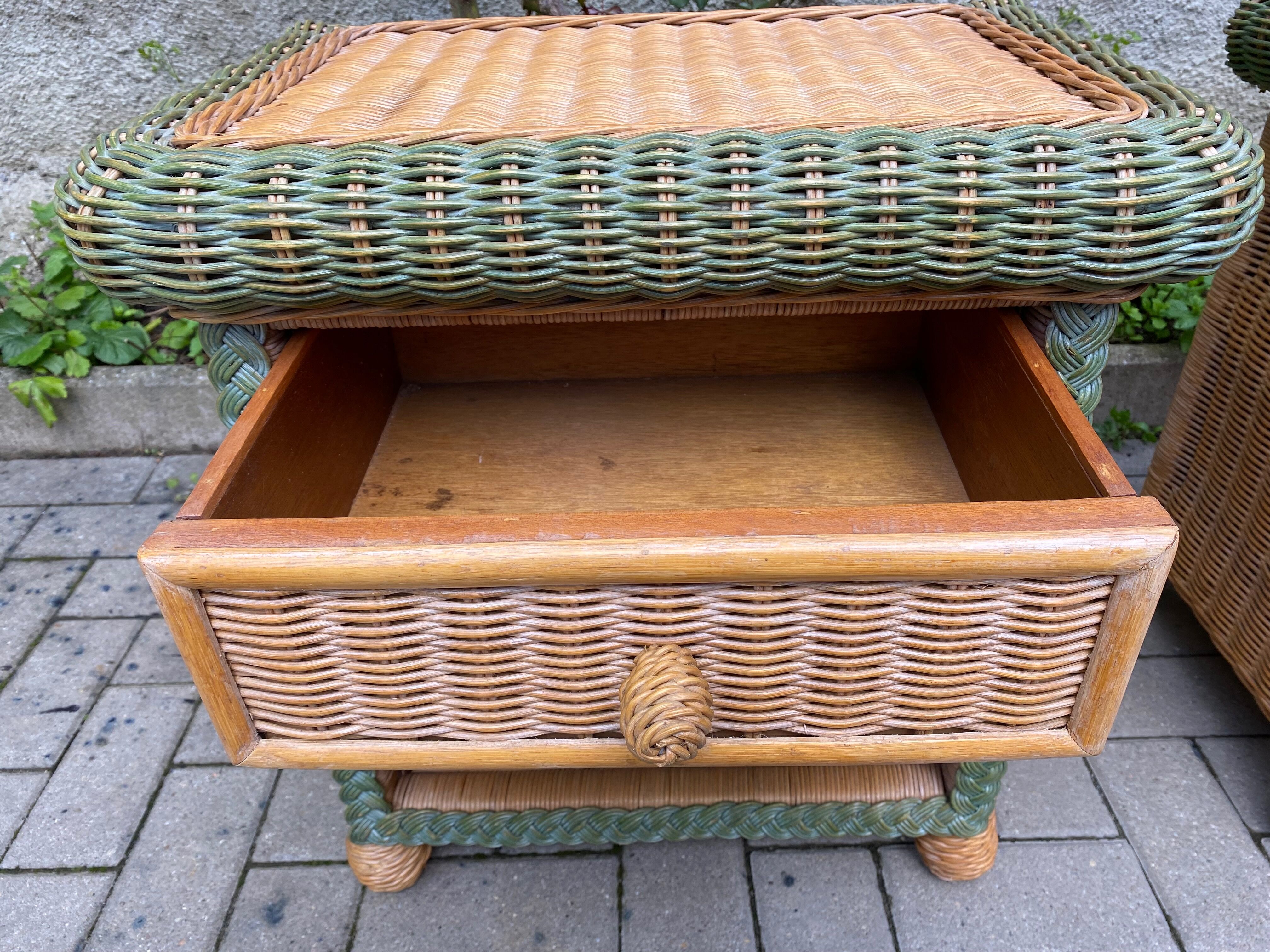 pair of bedside tables in rattan and wicker for rock bobois 1970