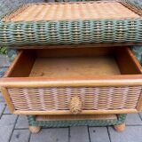 Paire de tables de chevet en rotin et osier pour roche bobois 1970