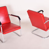 Pair of red Bauhaus armchairs made in ´30s Germany, designed by Anton Lorenz.
