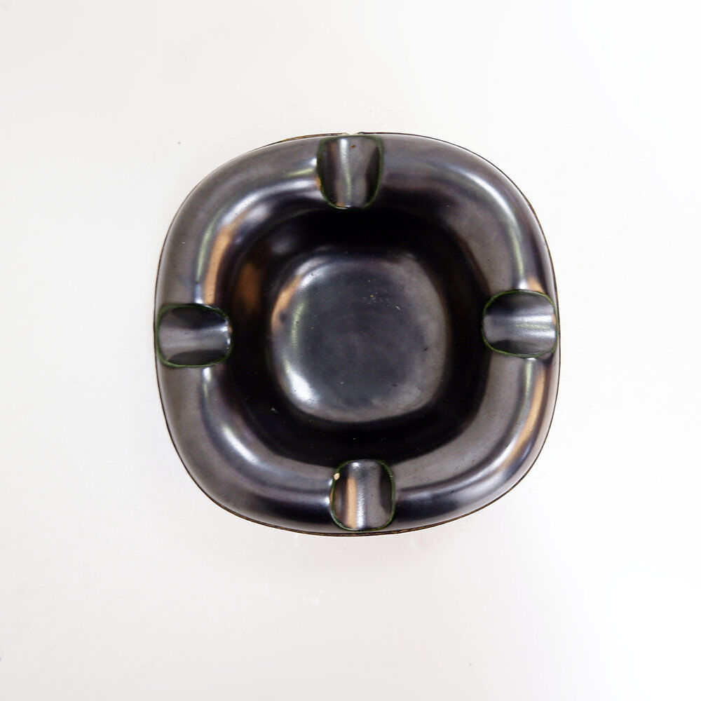 Longchamp mid-century ashtray in glazed ceramic and leather - France 1950s