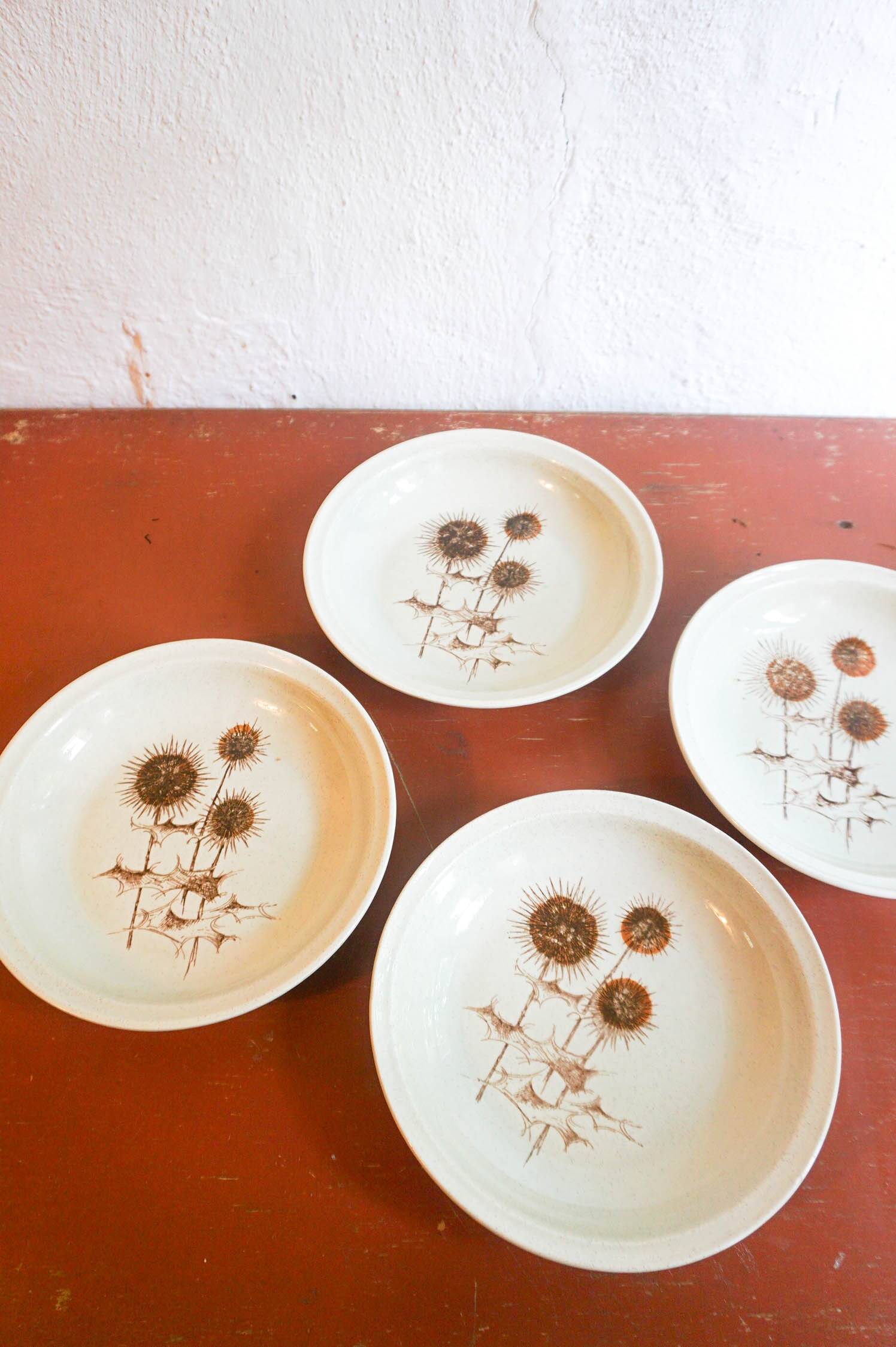 4 x sarreguemines france thistle deep plates mid century gres ceramic pottery salad bowls