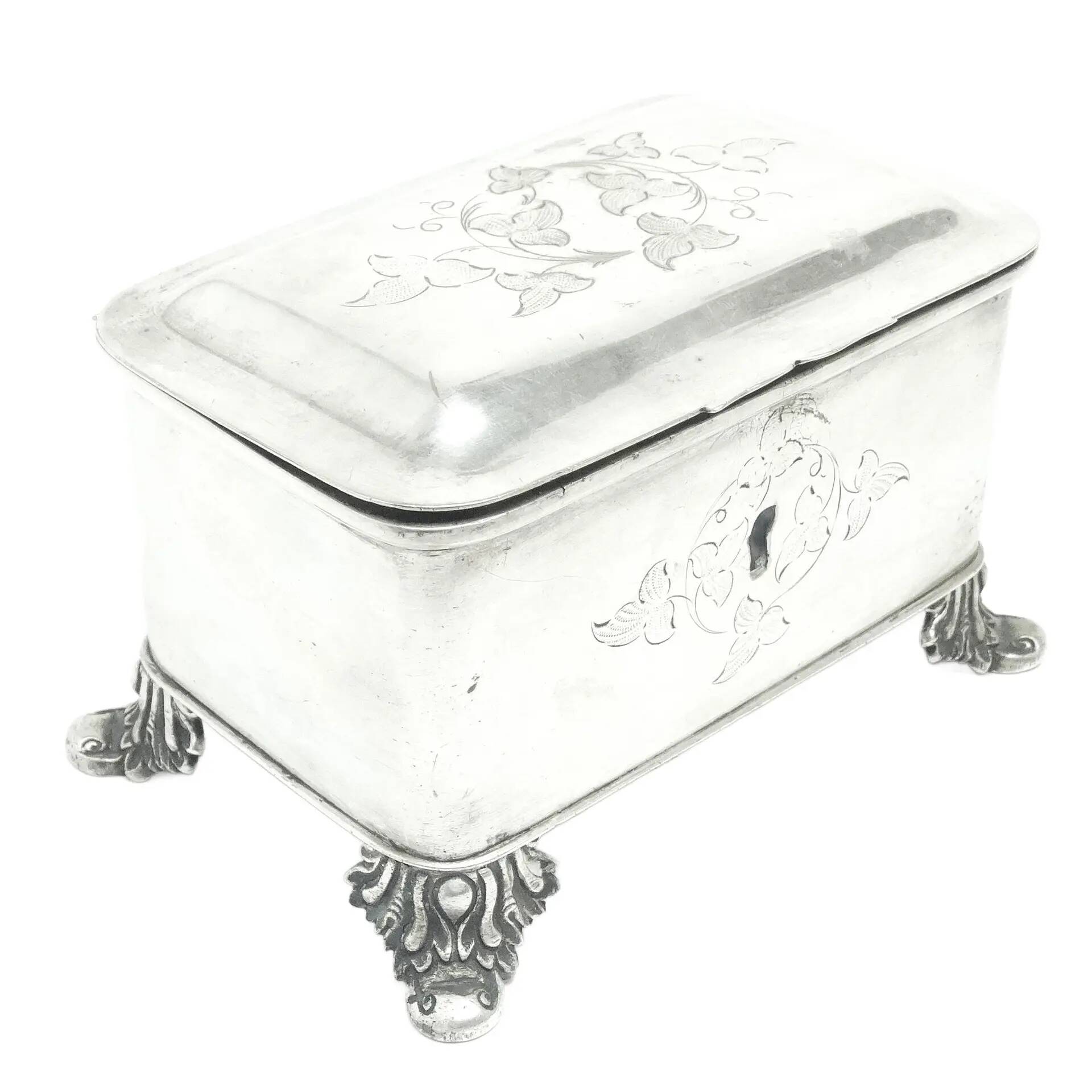 Biedermeier sugar bowl, silver-plated brass, Poland, 1920s