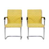 Yellow Bauhaus armchairs made in 1930s Czechia. Non restored chrome and fabric.