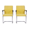Yellow Bauhaus armchairs made in 1930s Czechia. Non restored chrome and fabric.