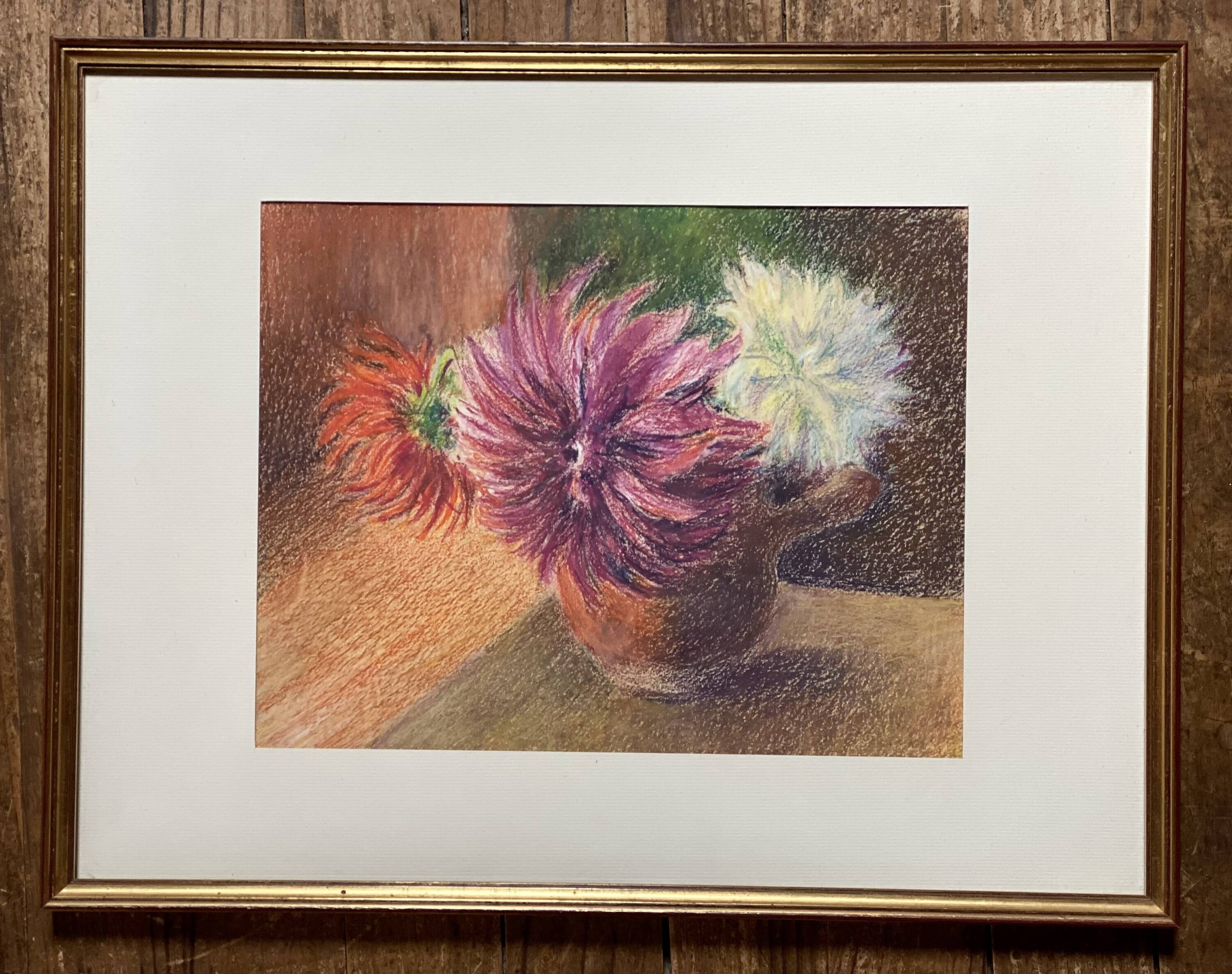 Old pastel painting, bouquet of flowers, still life