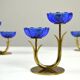 Bougeoirs en laiton massif et en verre artistique bleu cobalt par Gunnar Ander pour Ystad-Metall, Suède, années 1950.