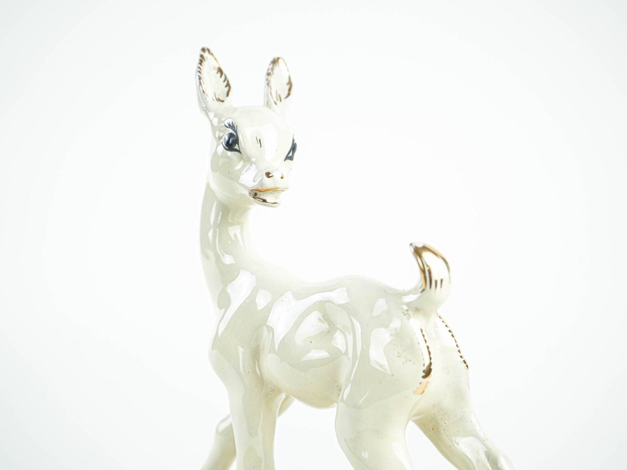 Ceramic deer figurine, glazed Danish pottery from the 1970s