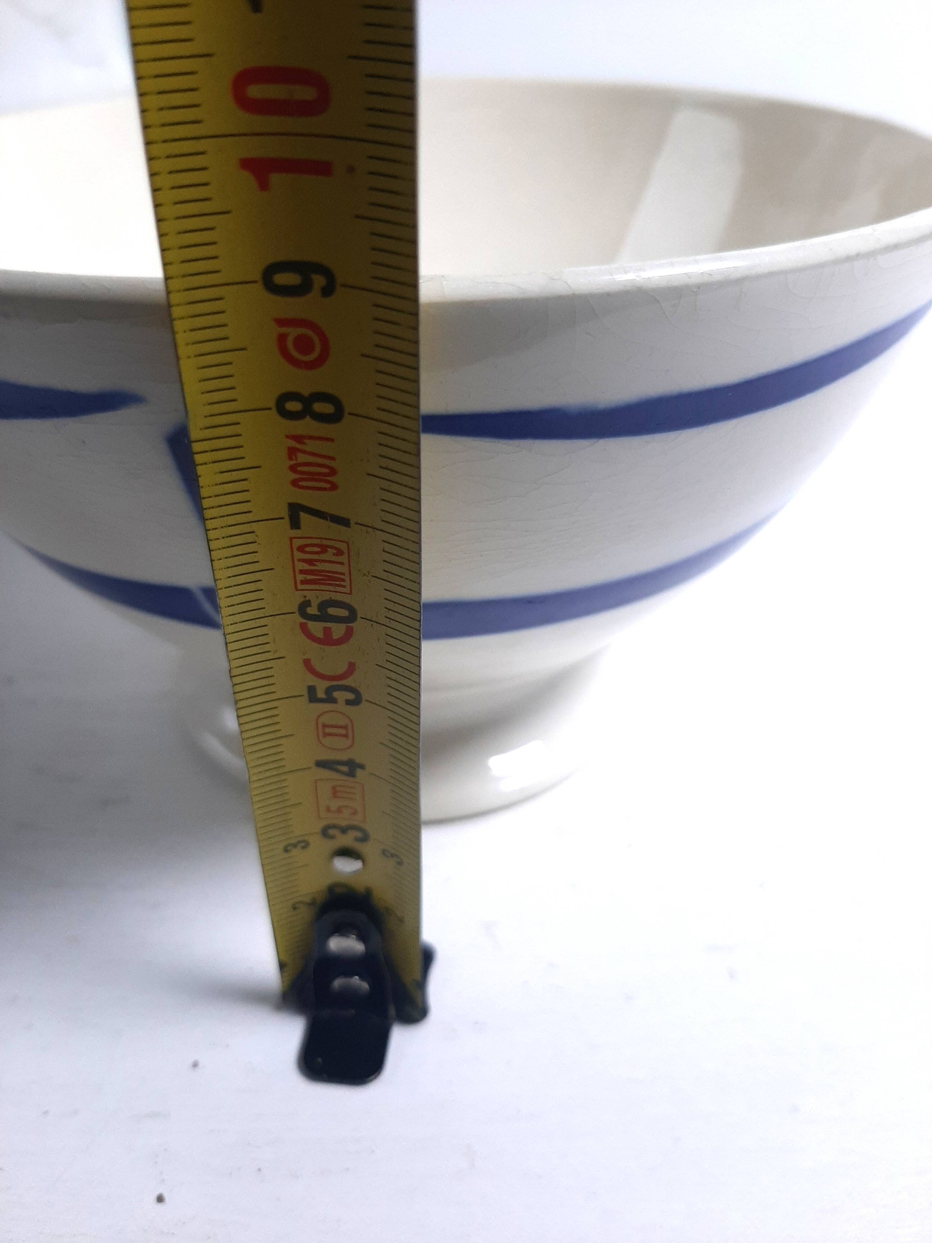 Vintage ironstone bowl from the Badonviller factory in cream and blue.