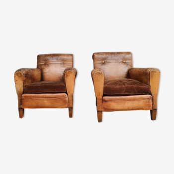 Pair of leather club chairs