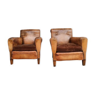 Pair of leather club chairs