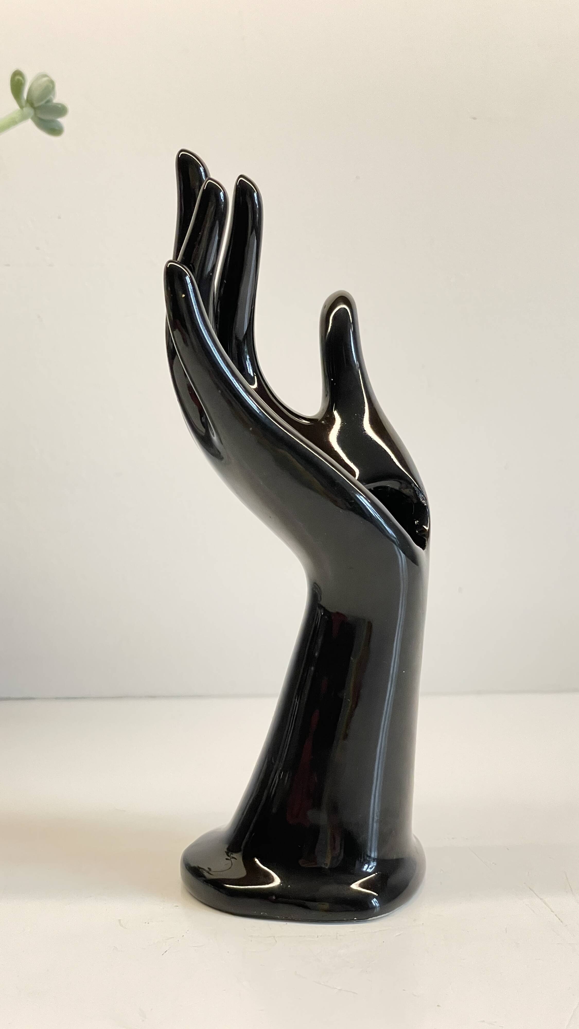 Handmade vintage black ceramic ring sizer vase