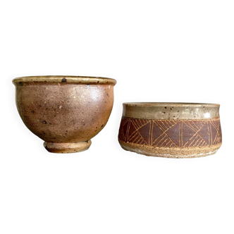 Duo pyritized and scarified ceramic pots