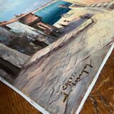 HST Marine painting "Live alley of Calvi" Corsica signed circa 1950