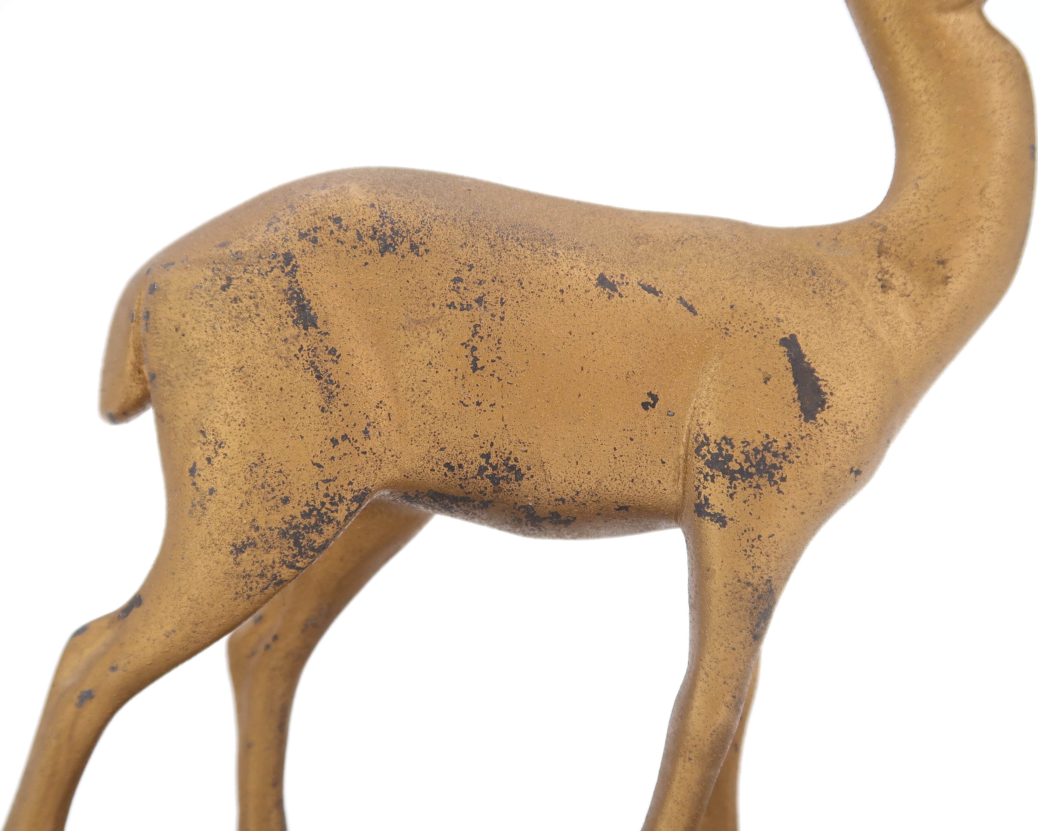 Art Deco gilded doe sculpture on marble base