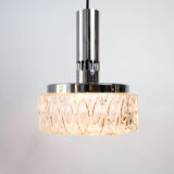 French mid-century glass & chrome pendant ceiling light, c.1960s