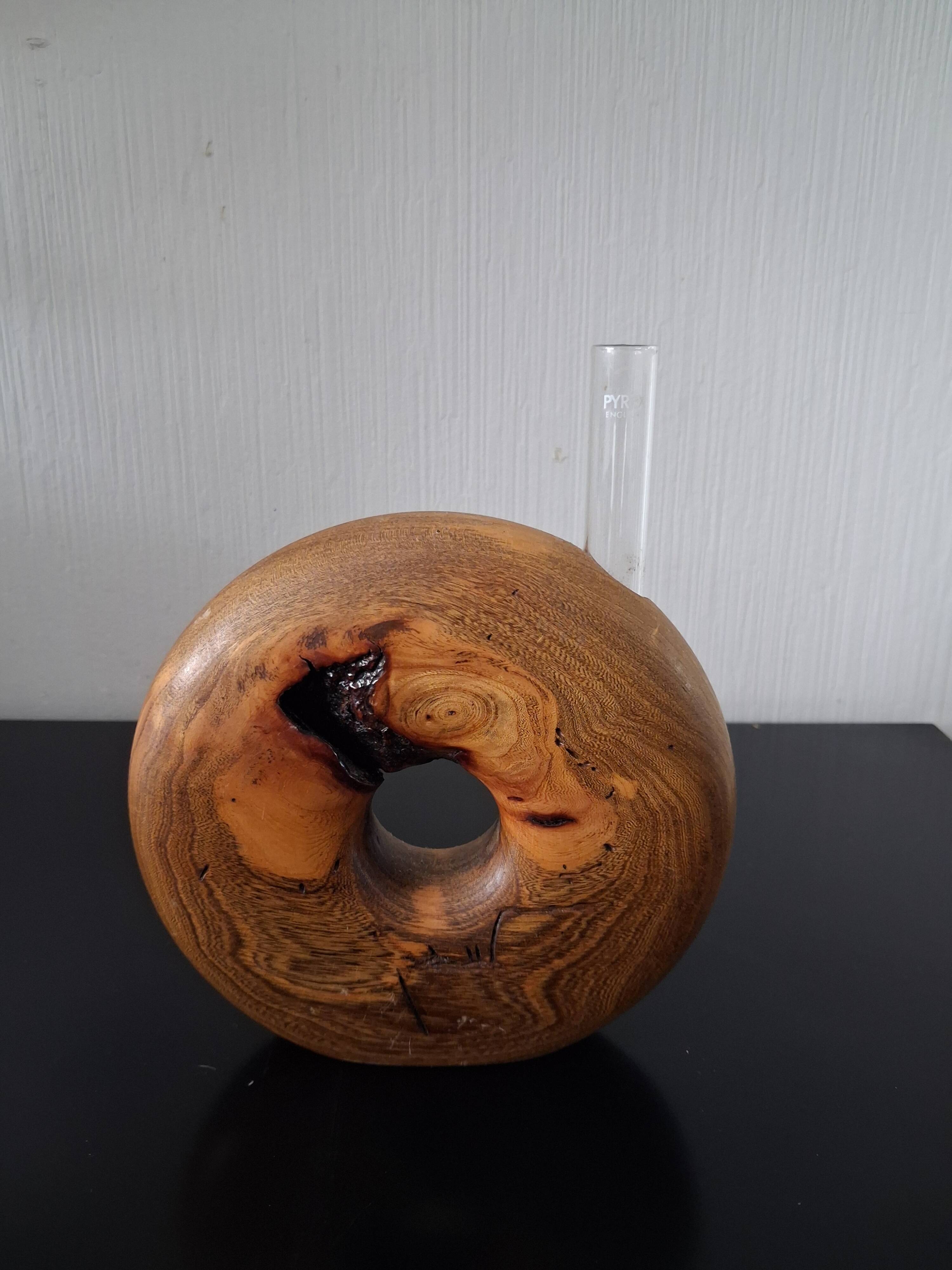 Turned wooden donut soliflore vase
