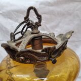 1960 amber glass & bronze pendant light