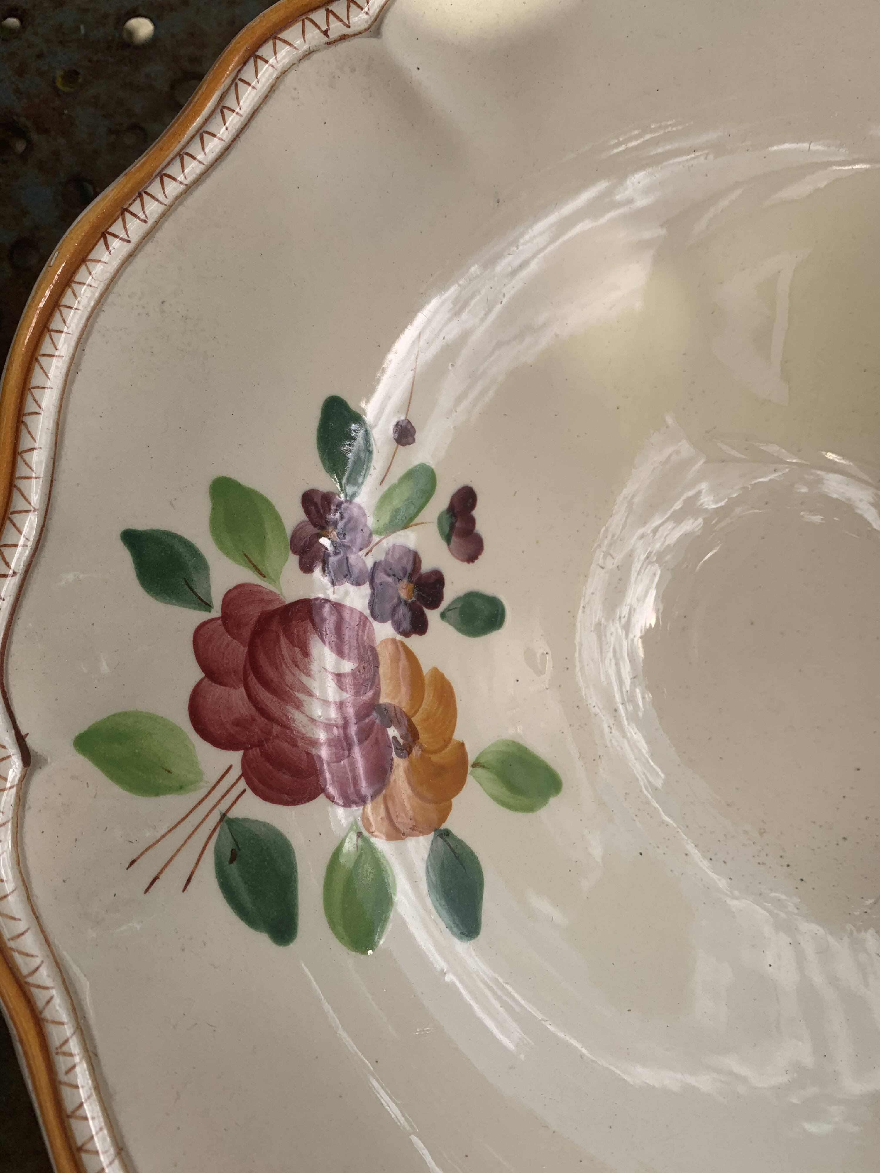 Earthenware fruit bowl with hand-painted flowers, old