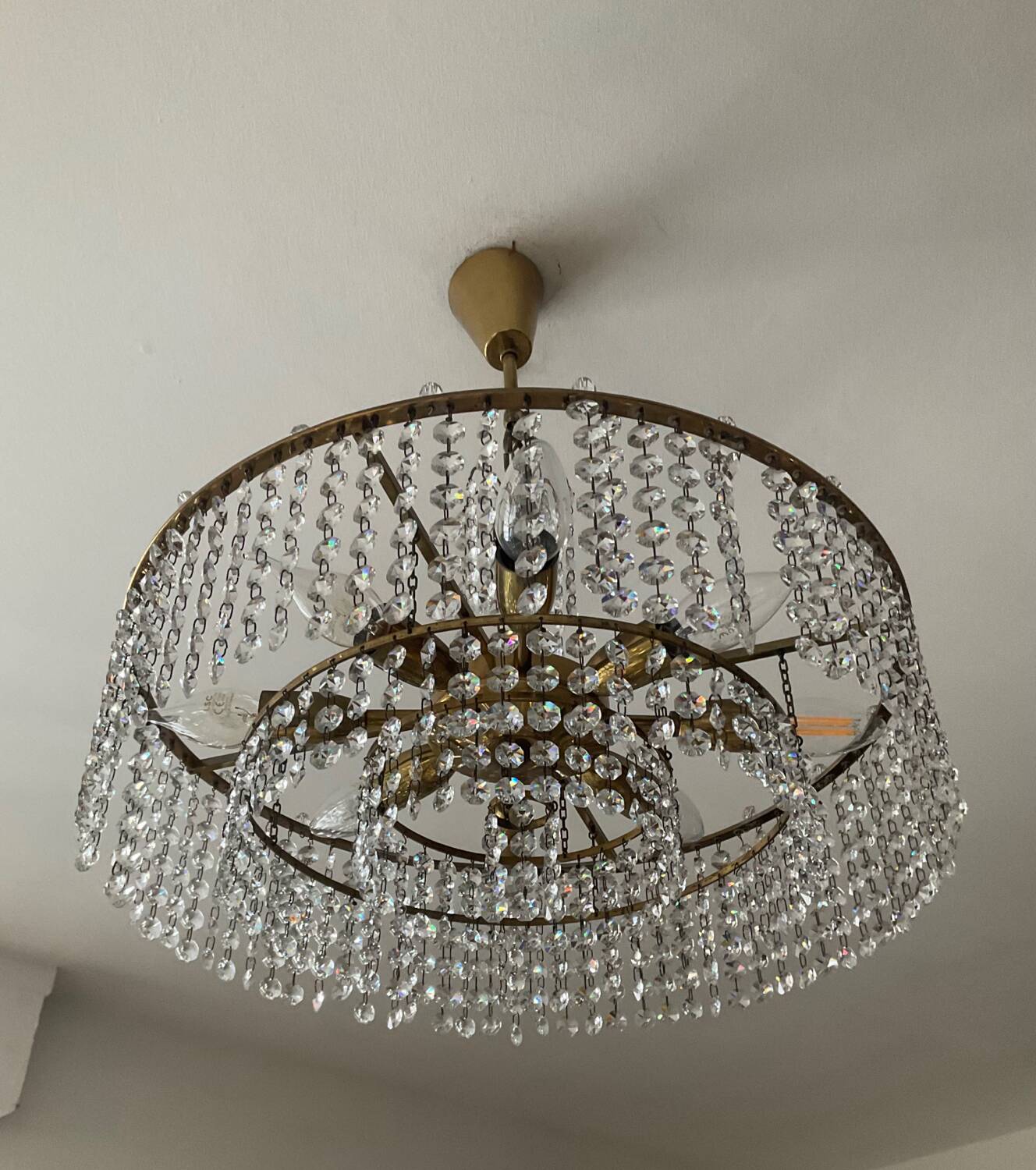 Vintage brass and crystal tassel chandelier