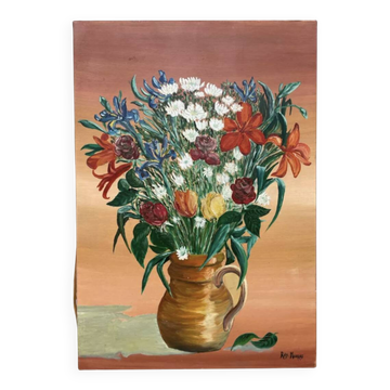 Peinture à l’huile sur toile / tableau Bouquet de fleurs
