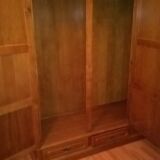 Wardrobe, in solid chestnut, with closet, 3 doors